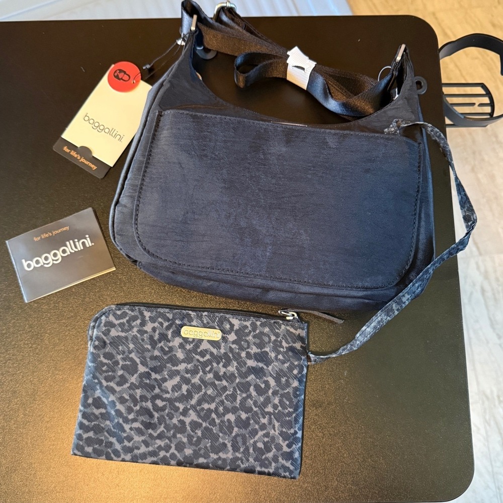 Baggallini‎ Peek A Boo Crossbody Hobo Bag Black Medium Travel Purse Everyday - Picture 9 of 9